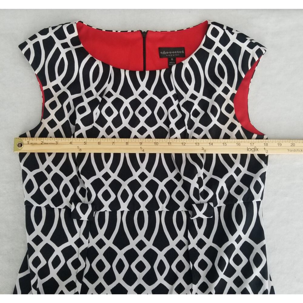 ❤️2/$12 Connected Apparel Women's Dress Black White Geometric Print Size 12 - Picture 6 of 9